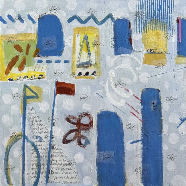 #1210 August 24x24 mixed media cradled wood panel, 2023