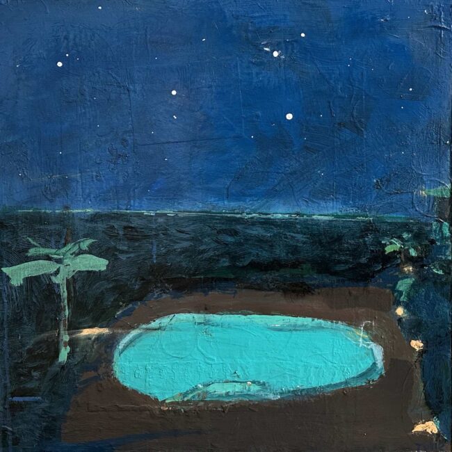 #1235 Night Pool 24x24 acrylic cradled wood panel, 2024