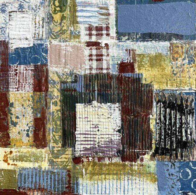 #1248 Blue Quilt #2 18x18 mixed media cradled wood panel, 2024