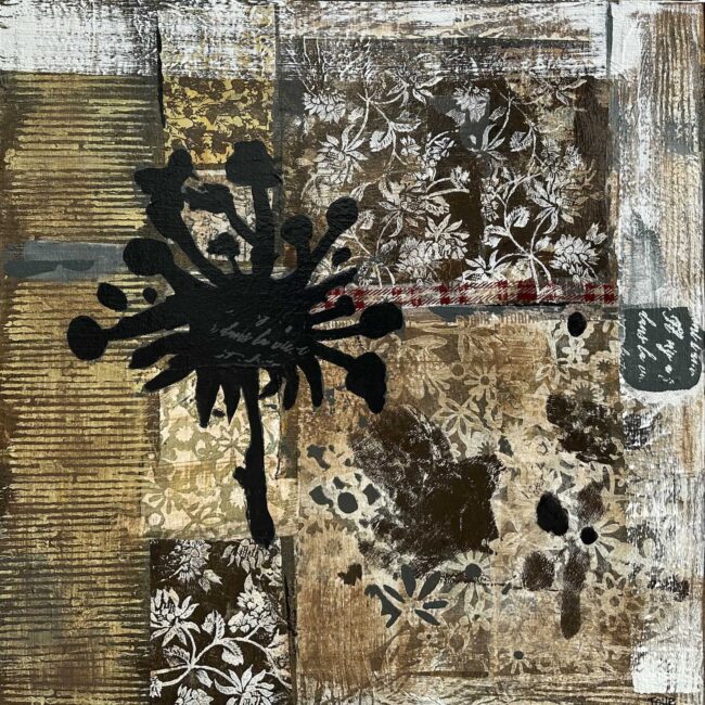 #1249 Black Allium 24x24 acrylic cradled wood panel, 2024