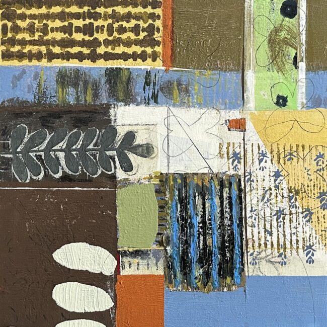 #1254 Joy Tapestry 18x18 mixed media framed panel, 2024