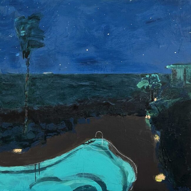 #1262 Night Pool Stars 24x24 acrylic cradled wood panel, 2024