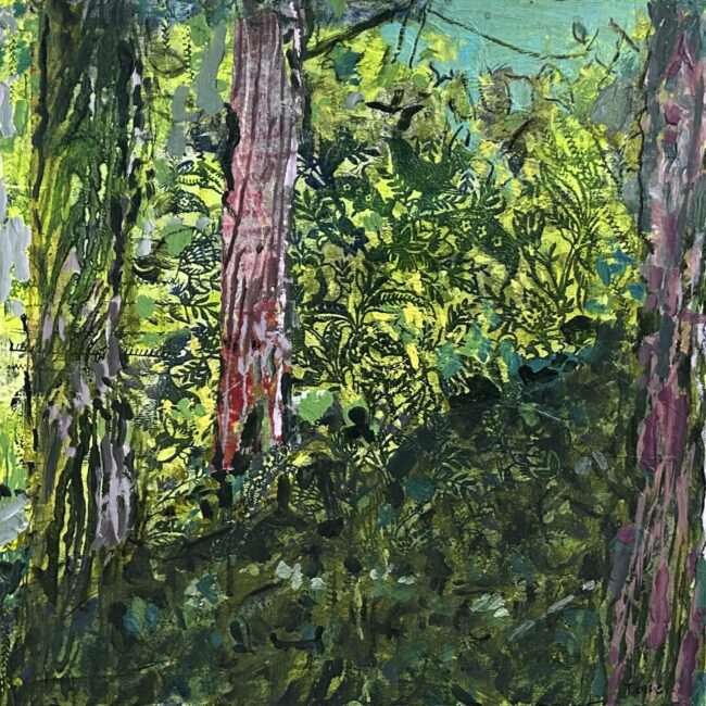 #1288 The Green Between 18x18 acrylic cradled wood panel, 2025